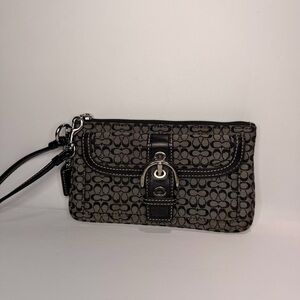 Coach Black and Tan Signature Buckle Wristlet